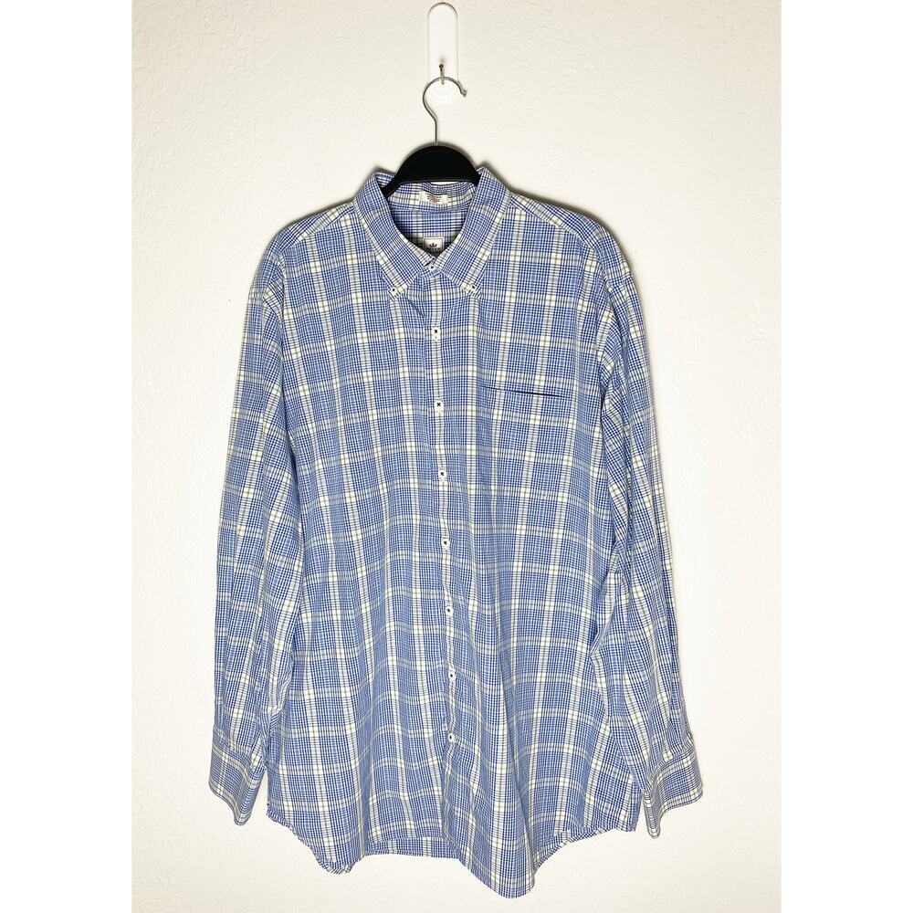 Peter Millar Mens Long Sleeve Dress Shirt Blue White Green Plaid Check Cotton XL